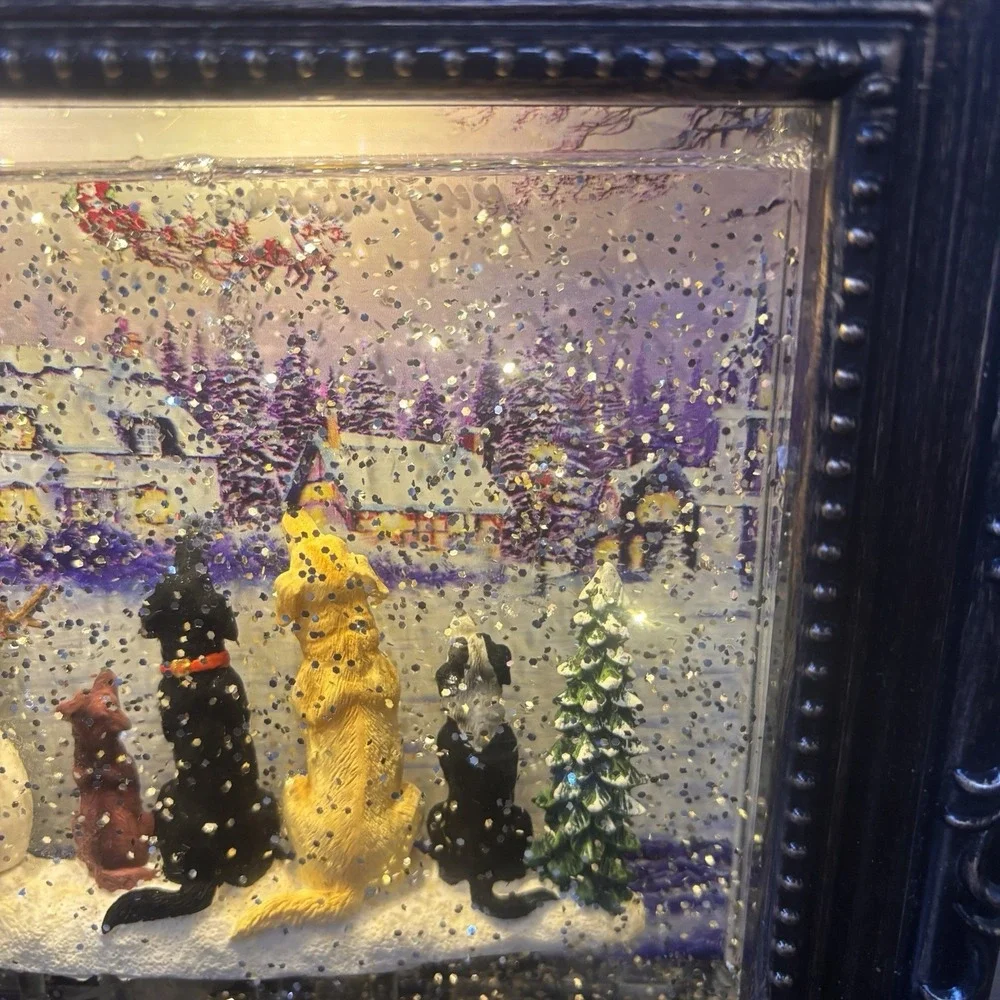RAZ Imports Lighted Snow Globe Water Lantern Christmas Dogs Santa Scene    READ